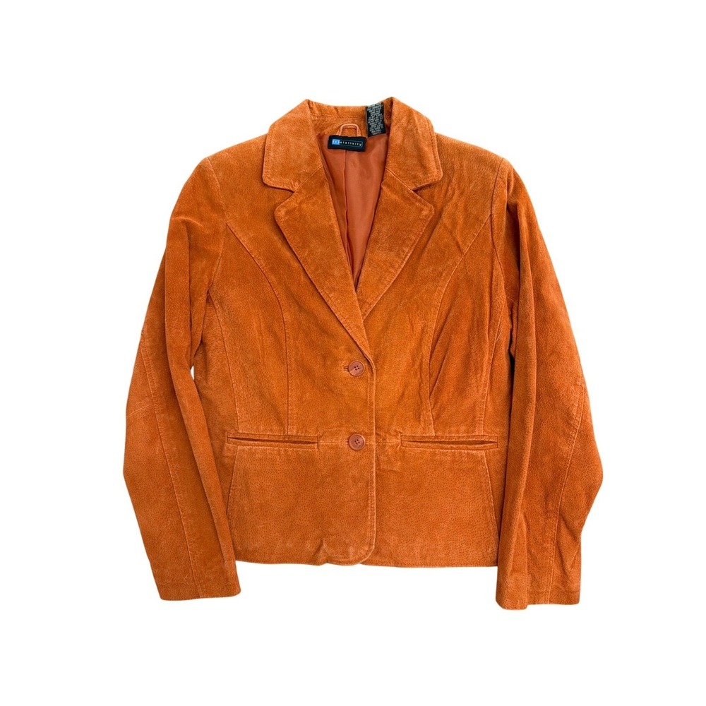 Relativity Womens Burnt Orange Genuine Leather Suede Blazer Jacket Petite Medium